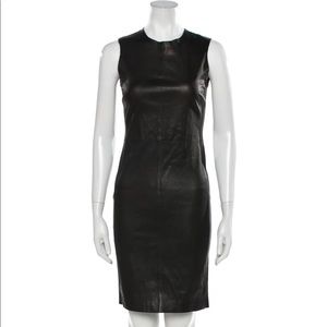 Vince Black Leather Midi Sheath Dress